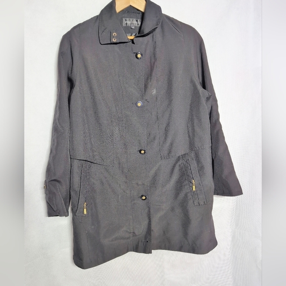 Vintage Fen-Nelli Sz 7/8 Women's Belted Black Raincoat - Picture 2 of 7